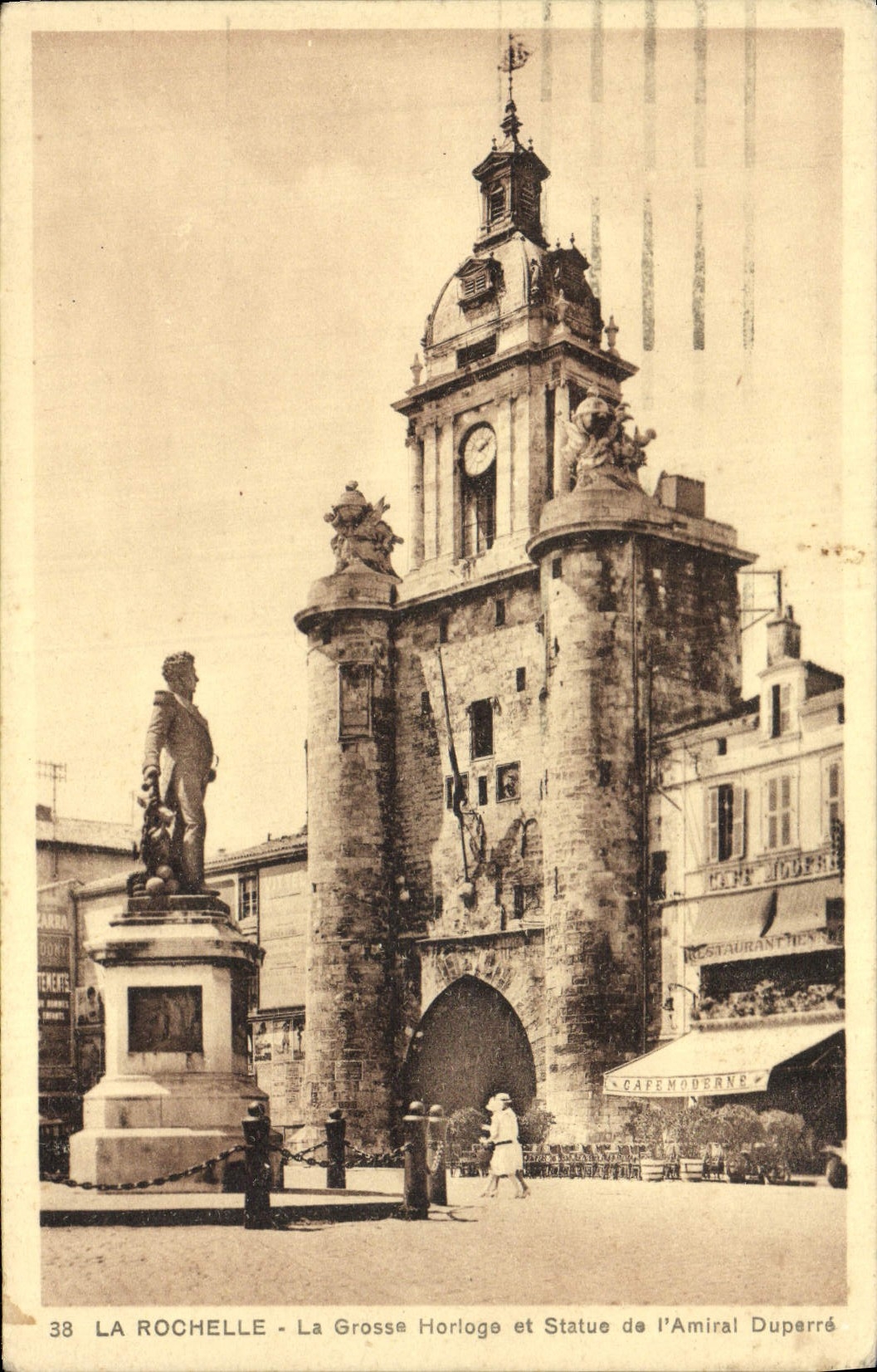 VINTAGE POSTCARD La Rochelle the Large Clock and Statue of the admiral Duperre