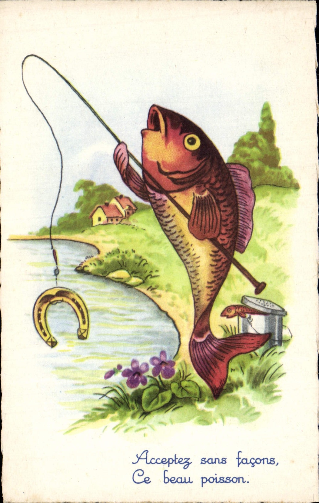 CPA Fantaisie Poisson Acceptez sans facons ce beau poisson