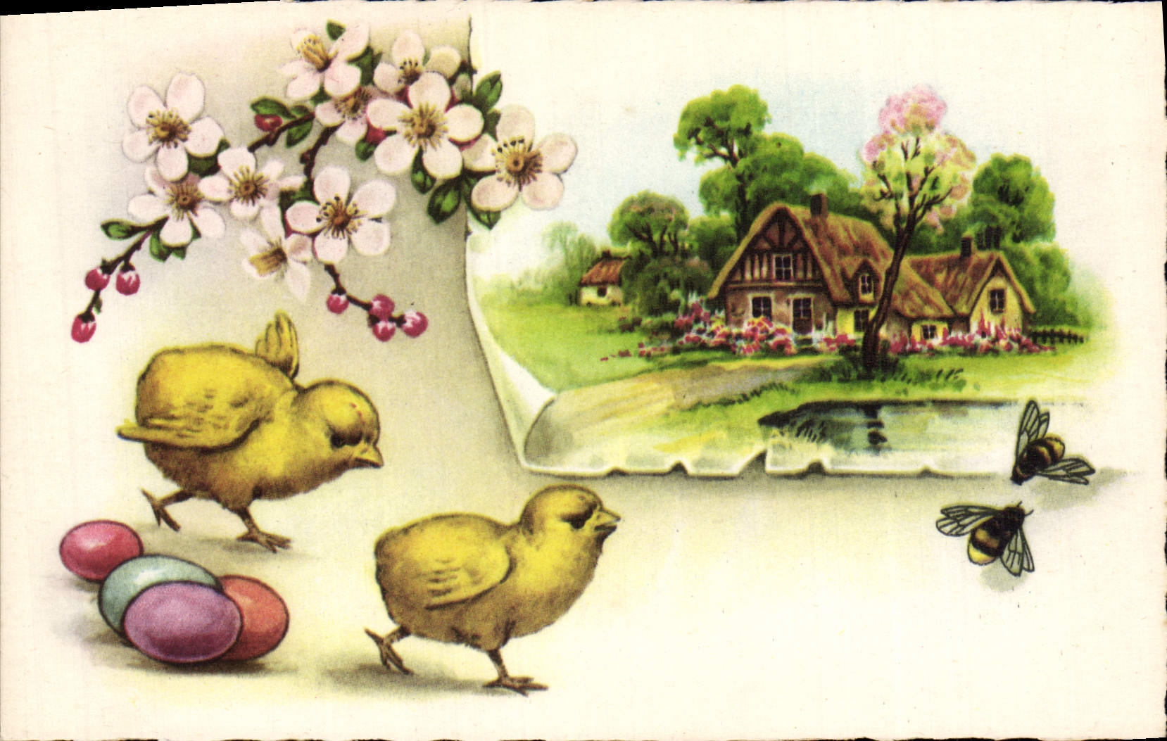 CPA Fantaisie Poussins Abeille 