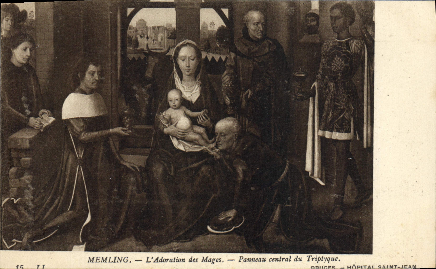 VINTAGE POSTCARD Memling Worship of the Magi central Panel of the triptych