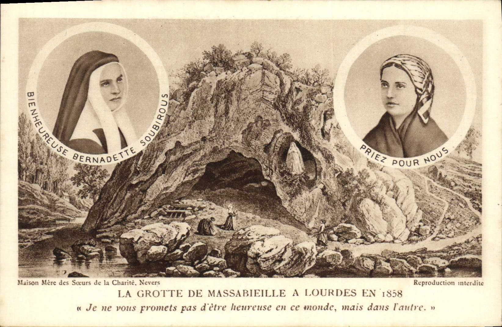 VINTAGE POSTCARD the Cave of Massabieille has Lourdes in 1858 Bernadette Soubirous