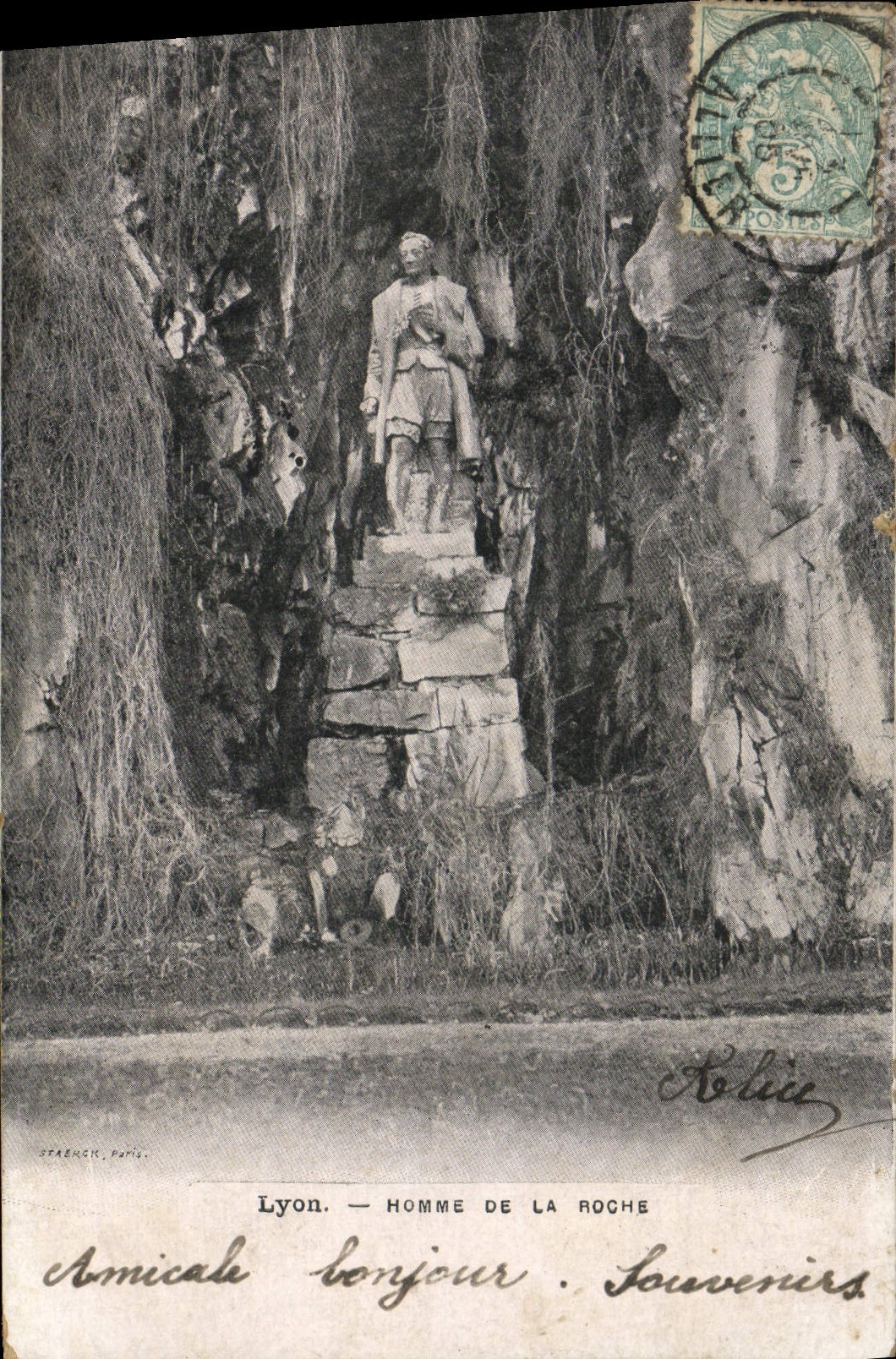 Hombre de Lyon de la POSTAL de la VENDIMIA de la roca
