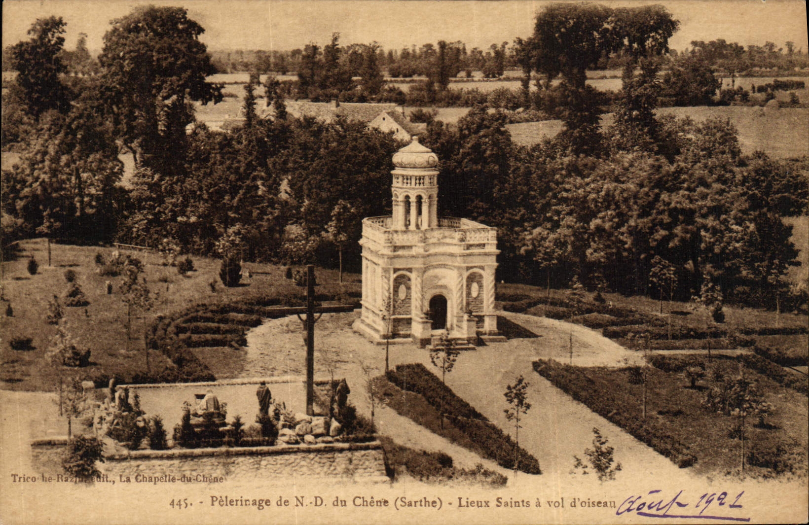 VINTAGE POSTCARD Pilgrimage of Notre Dame of the Oak holy Places as the crow flies