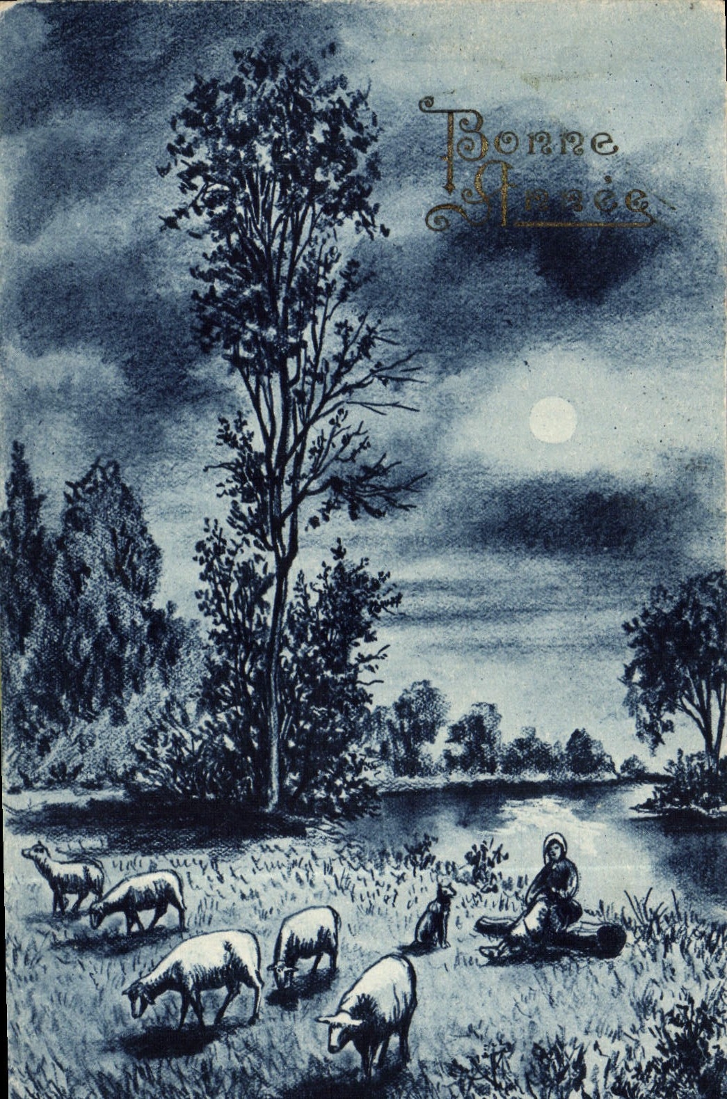 VINTAGE POSTCARD Happy New Year Sheep