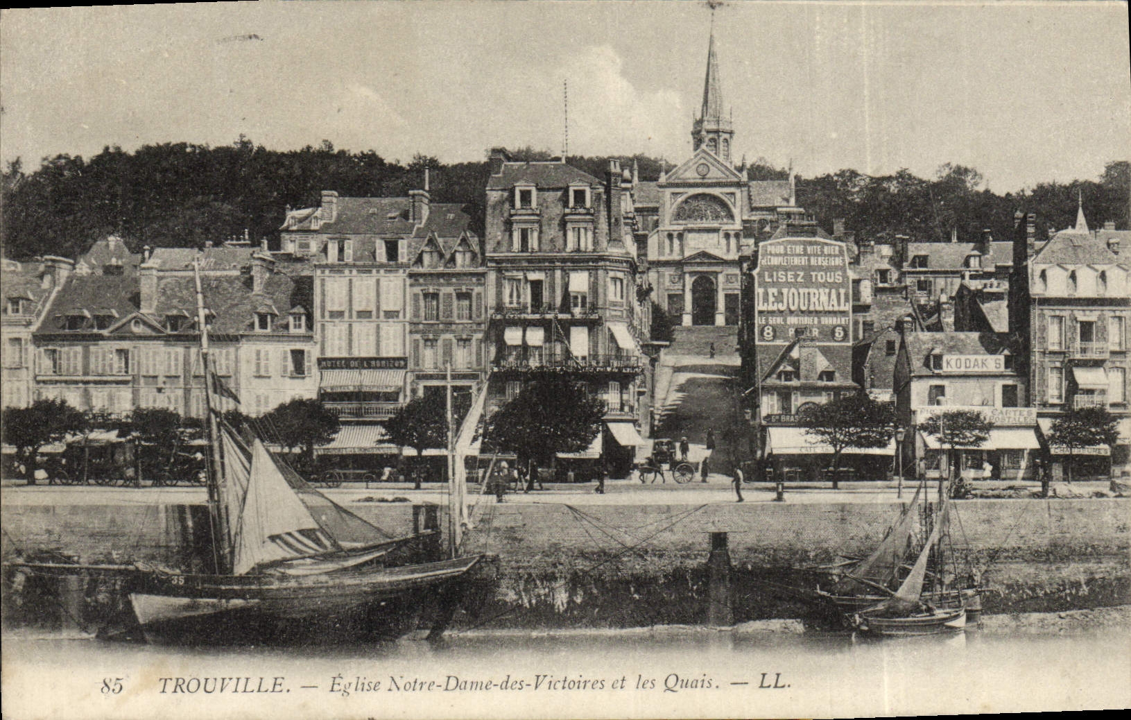 VINTAGE POSTCARD Trouville Notre Dame Church Of the Victories and the Quays Boat