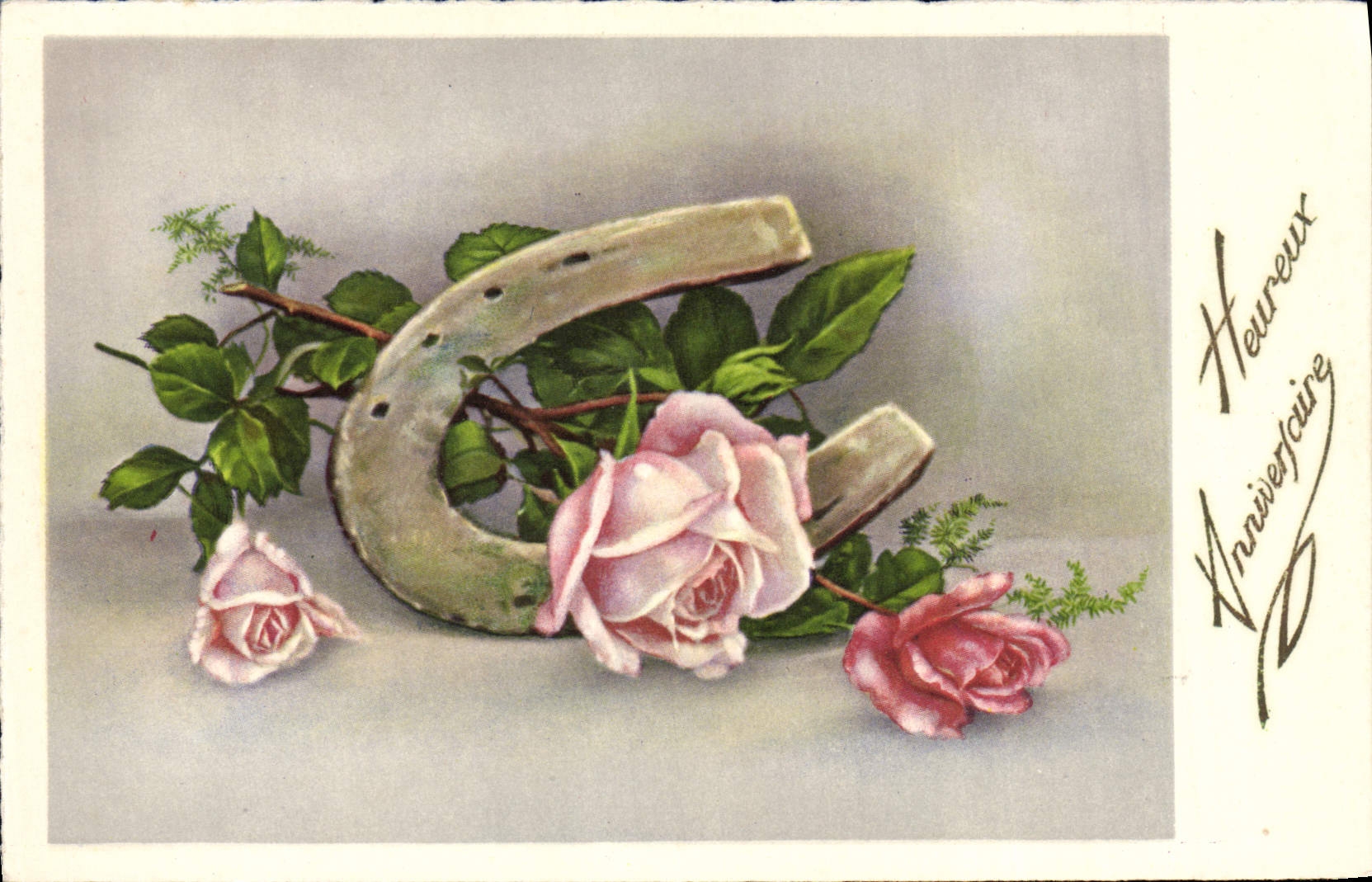 CPA Fantaisie Fleurs Fer a cheval