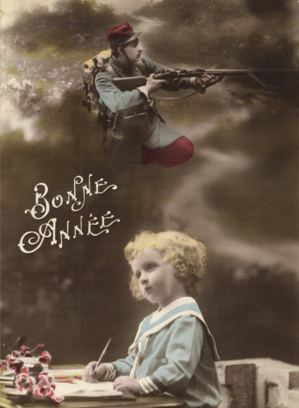 VINTAGE POSTCARD Fantasy Happy New Year Child Militaria Soldier