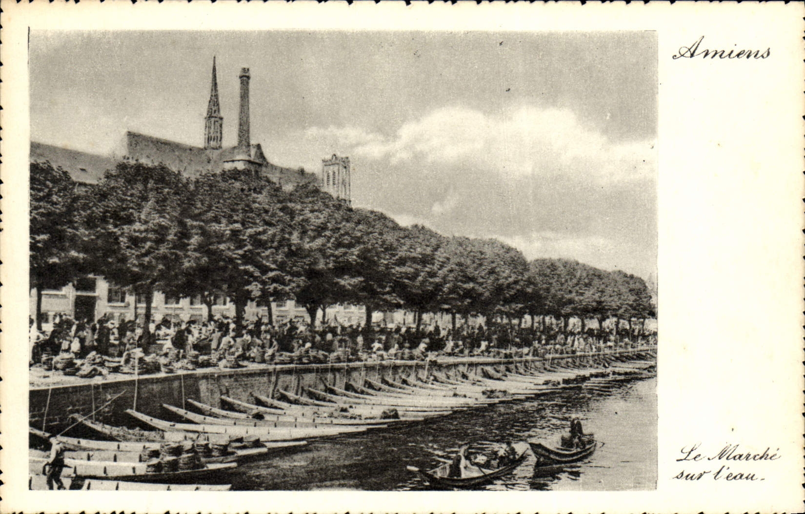 Mercado de Amiens de la POSTAL de la VENDIMIA en los barcos del agua