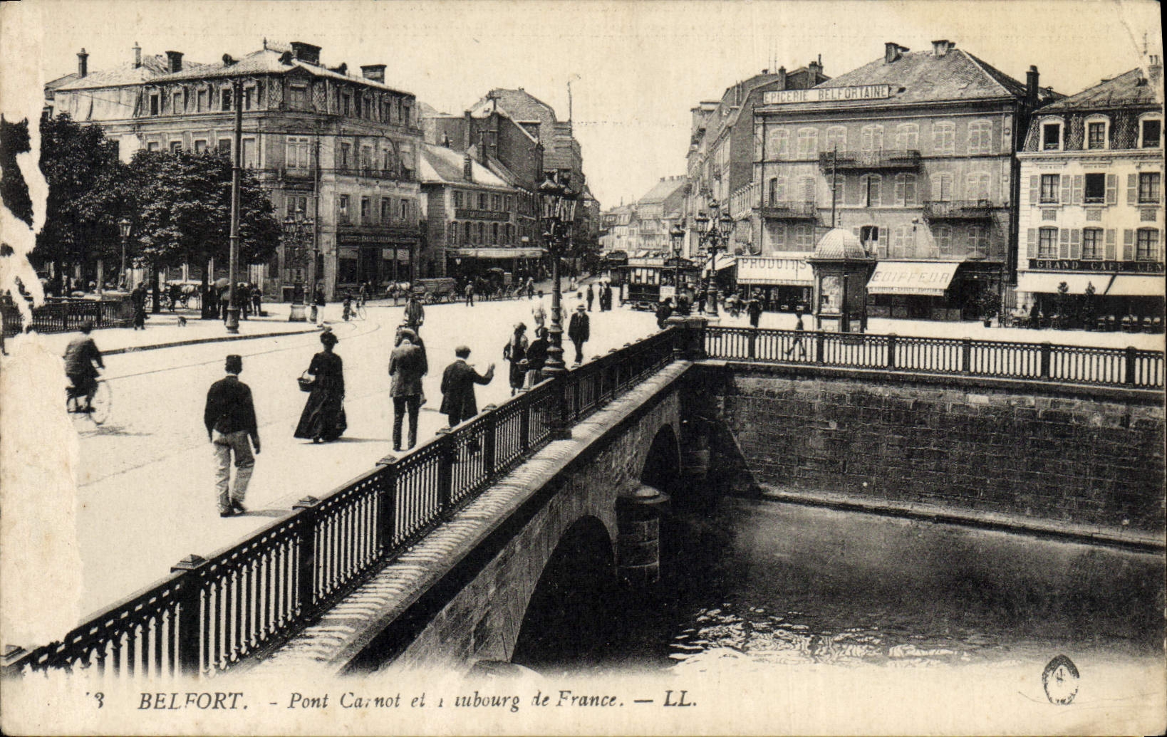 VINTAGE POSTCARD Belfort Carnot Bridge and suburb of France