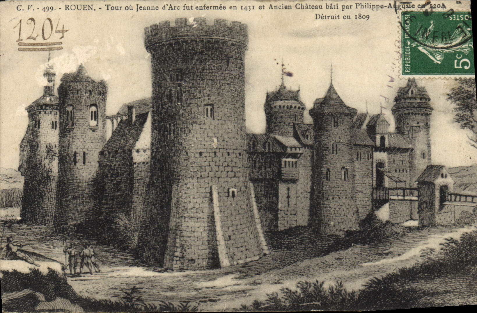 VINTAGE POSTCARD Rouen Turn or Jeanne d' Arc was enfermee in 1431