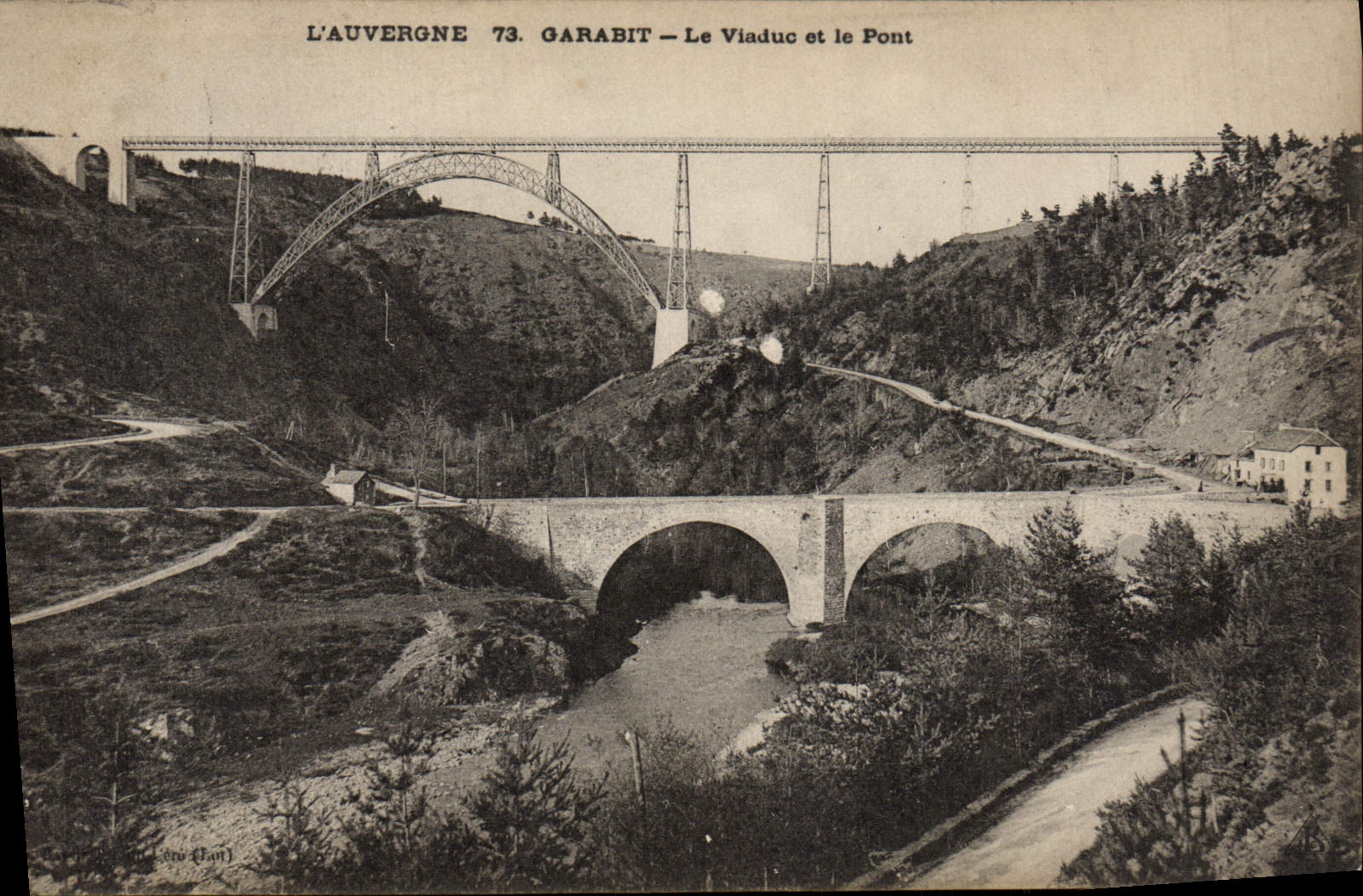 VINTAGE POSTCARD Auvergne Garabit the Viaduct and the Bridge