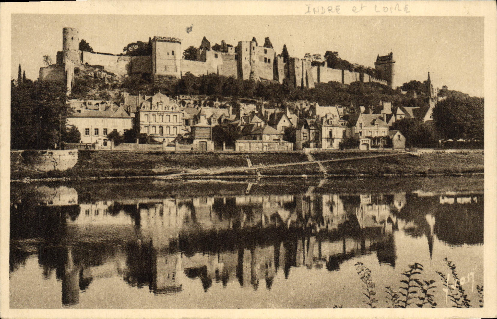 VINTAGE POSTCARD Loire ch4ateau Castle of Chinon Seen of banks of Vienna