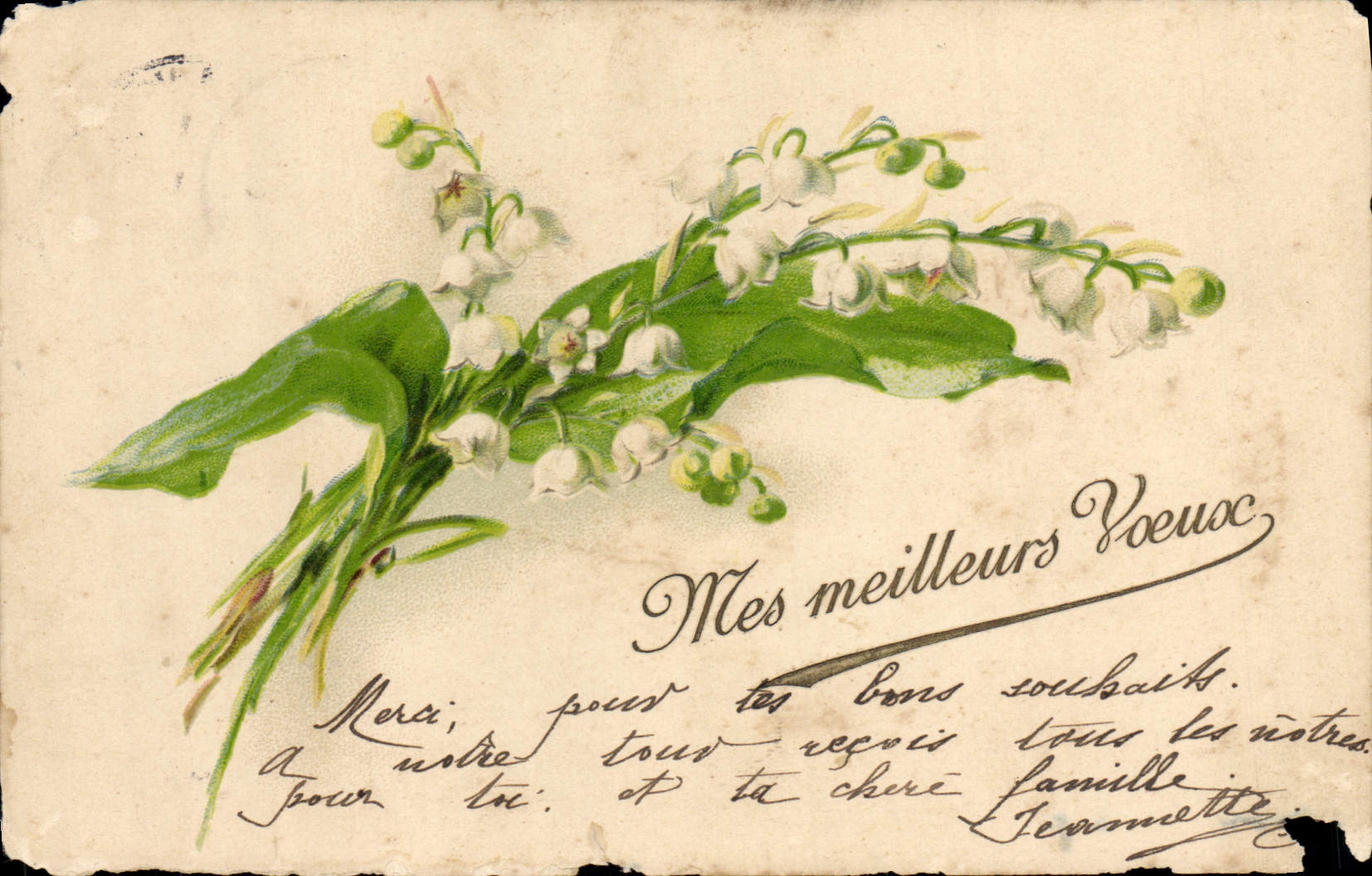 CPA Fantaisie Mes Meilleurs Voeux Muguet Fleurs