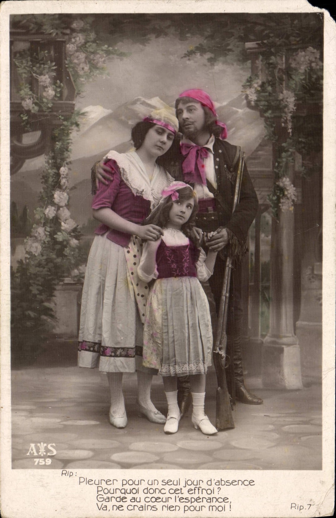 VINTAGE POSTCARD Fantasy To cry for only one Day of absence Woman Rifle