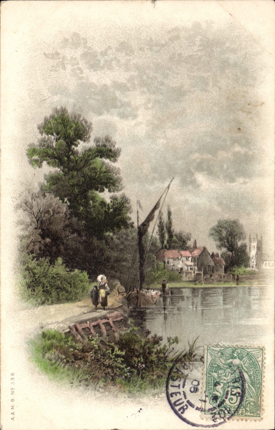 VINTAGE POSTCARD Fantasy Boat Village at the edge of water