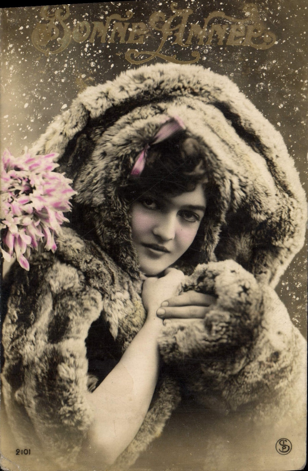 VINTAGE POSTCARD Fantasy Woman in fur coat
