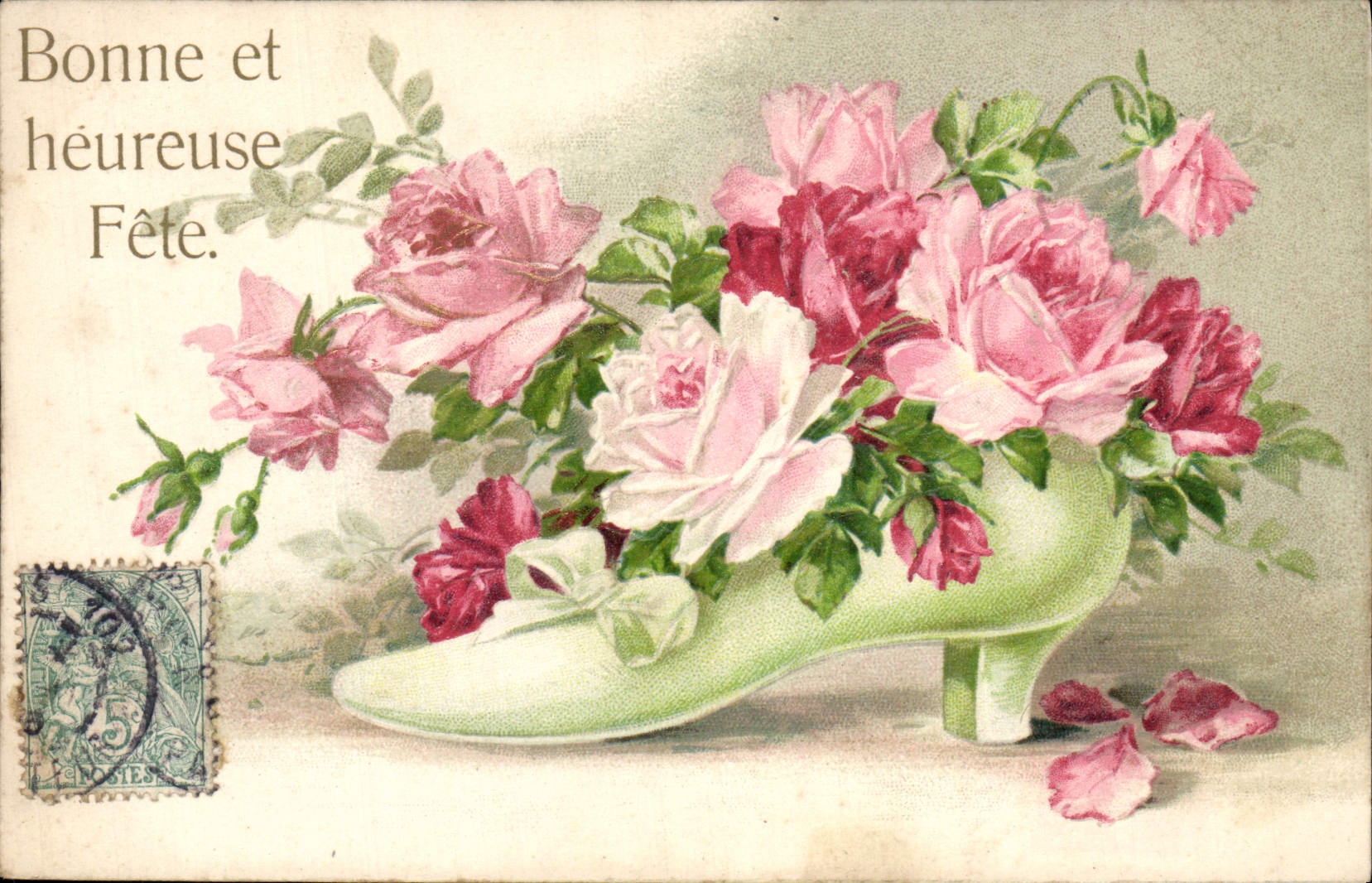 VINTAGE POSTCARD Fantasy Flowers Shoes