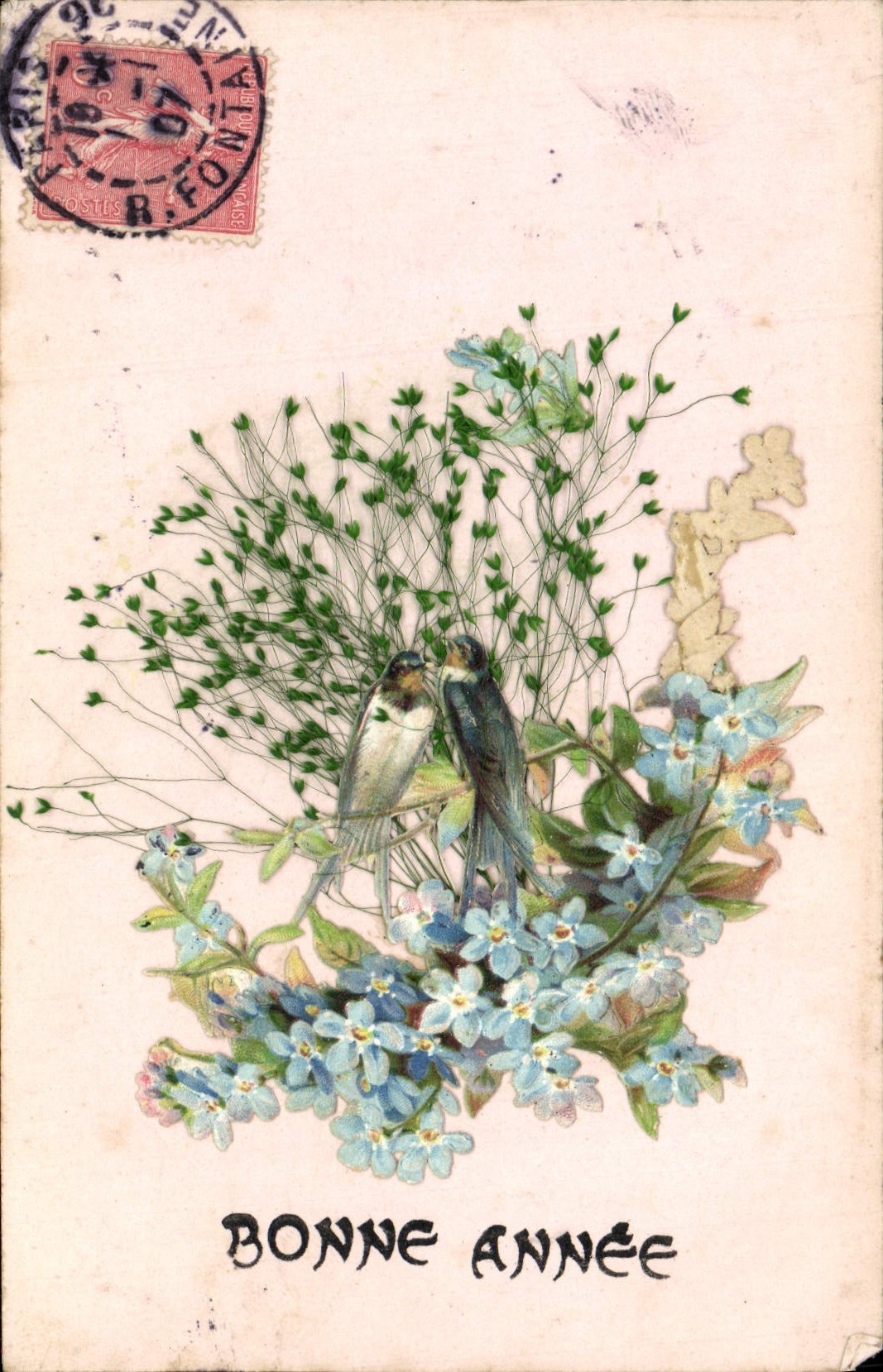 CPA Fantaisie Fleurs Oiseau 