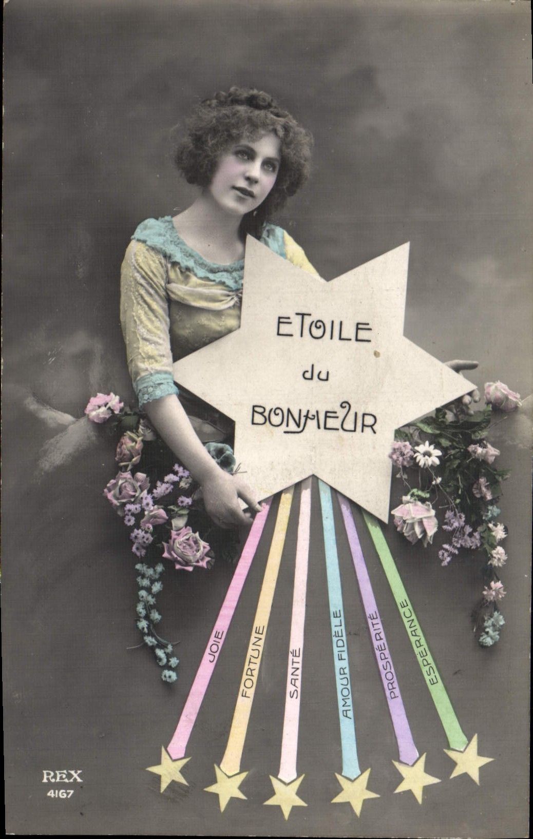 VINTAGE POSTCARD Fantasy Woman Etoile of happiness