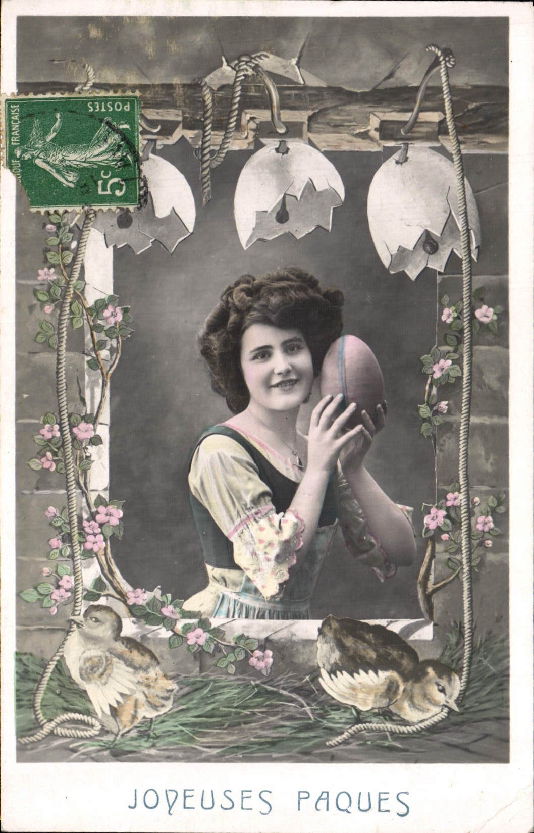 VINTAGE POSTCARD Fantasy Woman Easter egg Chicks