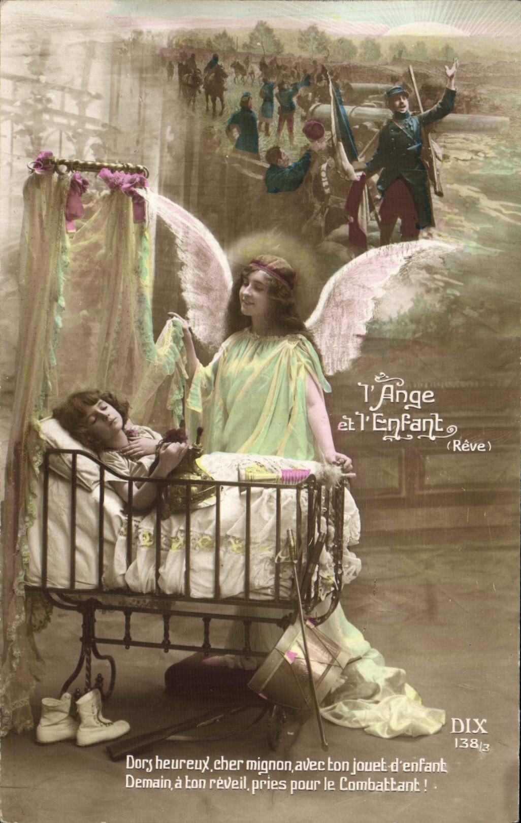 CPA Fantaisie Femme Ange Soldat Militaria