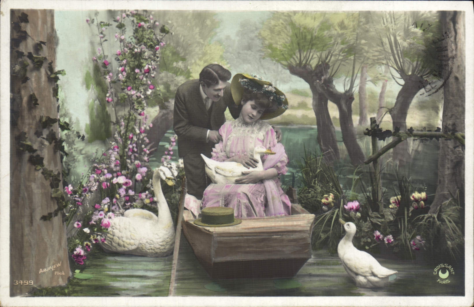 VINTAGE POSTCARD Fantasy Woman Swan Duck