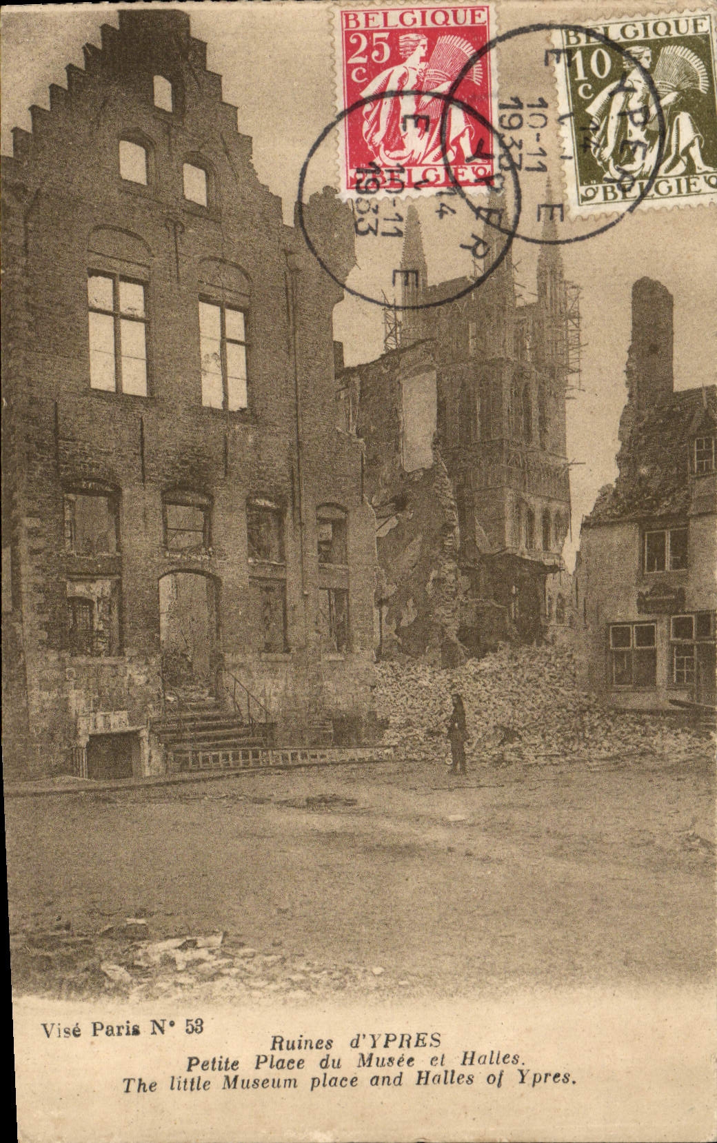 VINTAGE POSTCARD Ruins D' Ypres Small Place Of the Museum And Halies Militaria