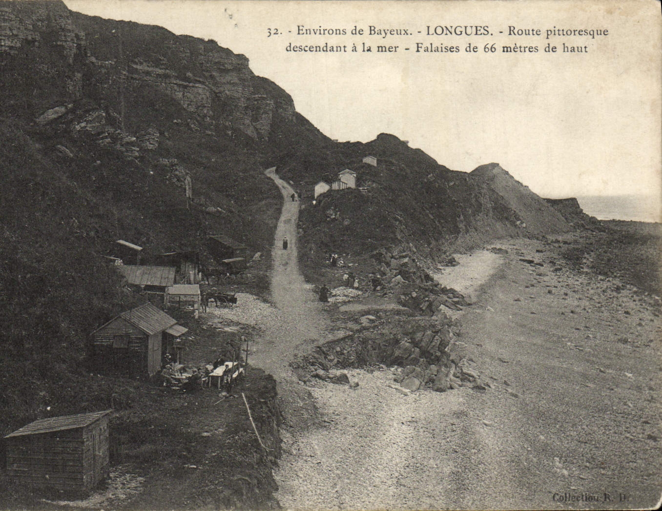VINTAGE POSTCARD Long Surroundings of Bayeux Picturesque Road going down to the sea Cliffs