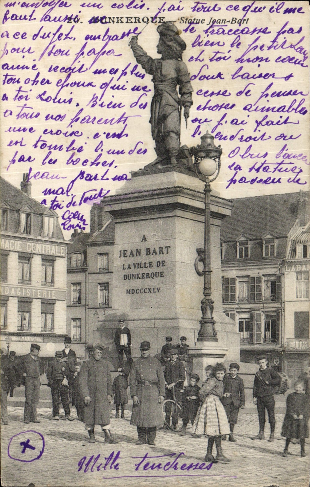 CPA Dunkerque Statue Jean Bart Enfants Soldats Militaria