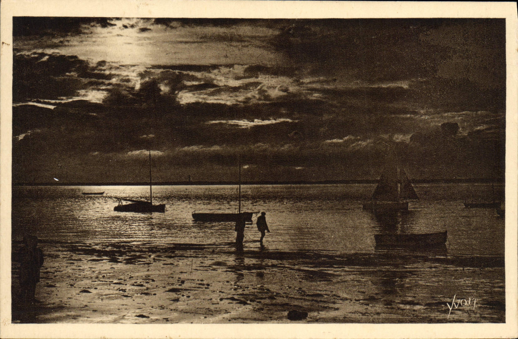CPA Arcachon Coucher De Soleil Sur La Plage De Moulleau