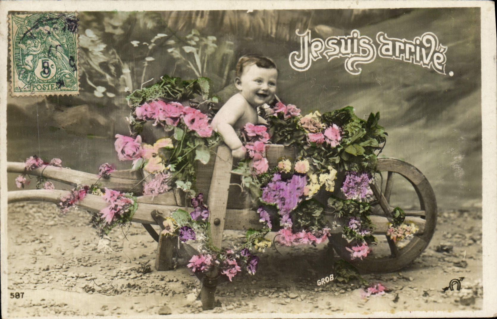 VINTAGE POSTCARD Fantaisie Child Baby I am Arrive