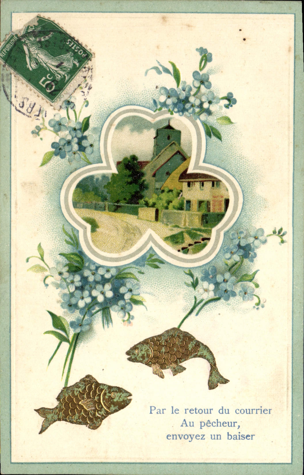 CPA Fantaisie Fleurs Poissons