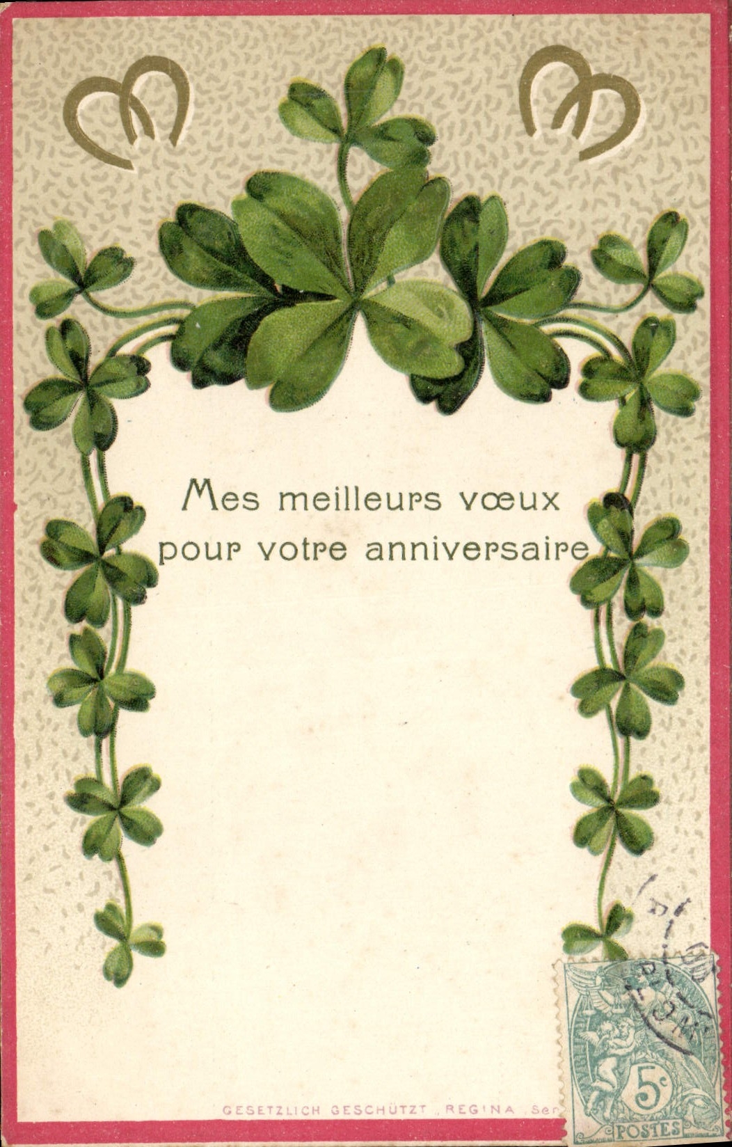 CPA Fantaisie Fleurs Trefles Fer a cheval