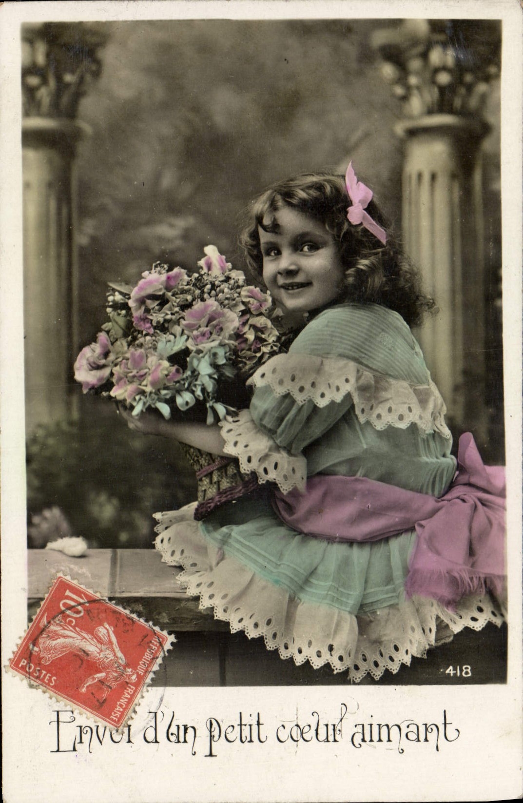 VINTAGE POSTCARD Fantasy Child Girl Flowers