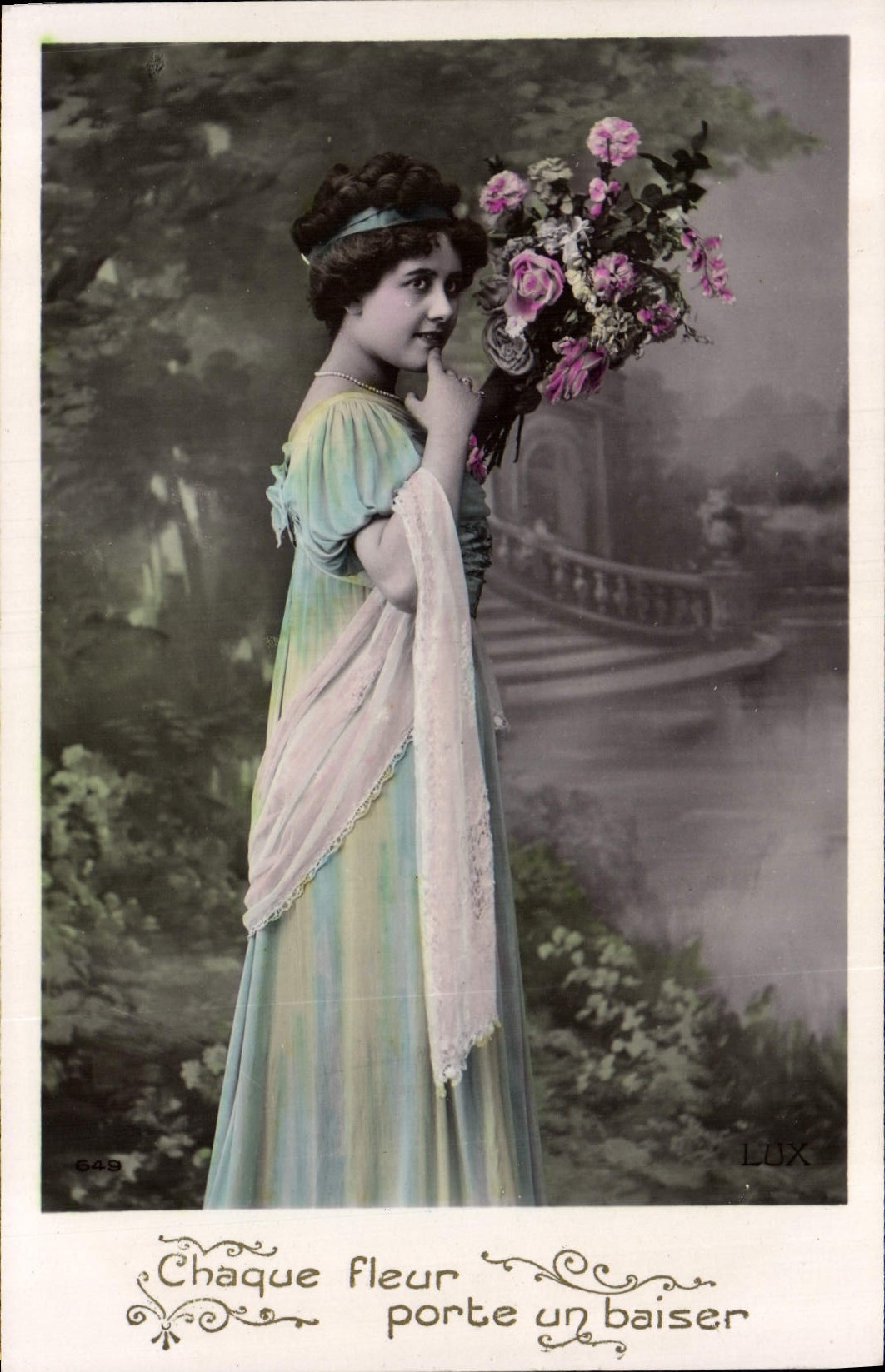 VINTAGE POSTCARD Fantasy Woman Each Flower Gate a Kiss