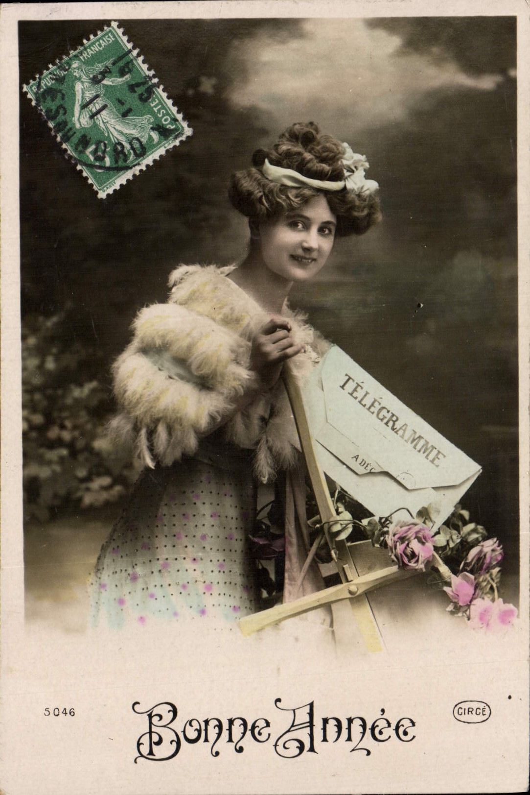 VINTAGE POSTCARD Fantasy Woman Happy New Year Telegram