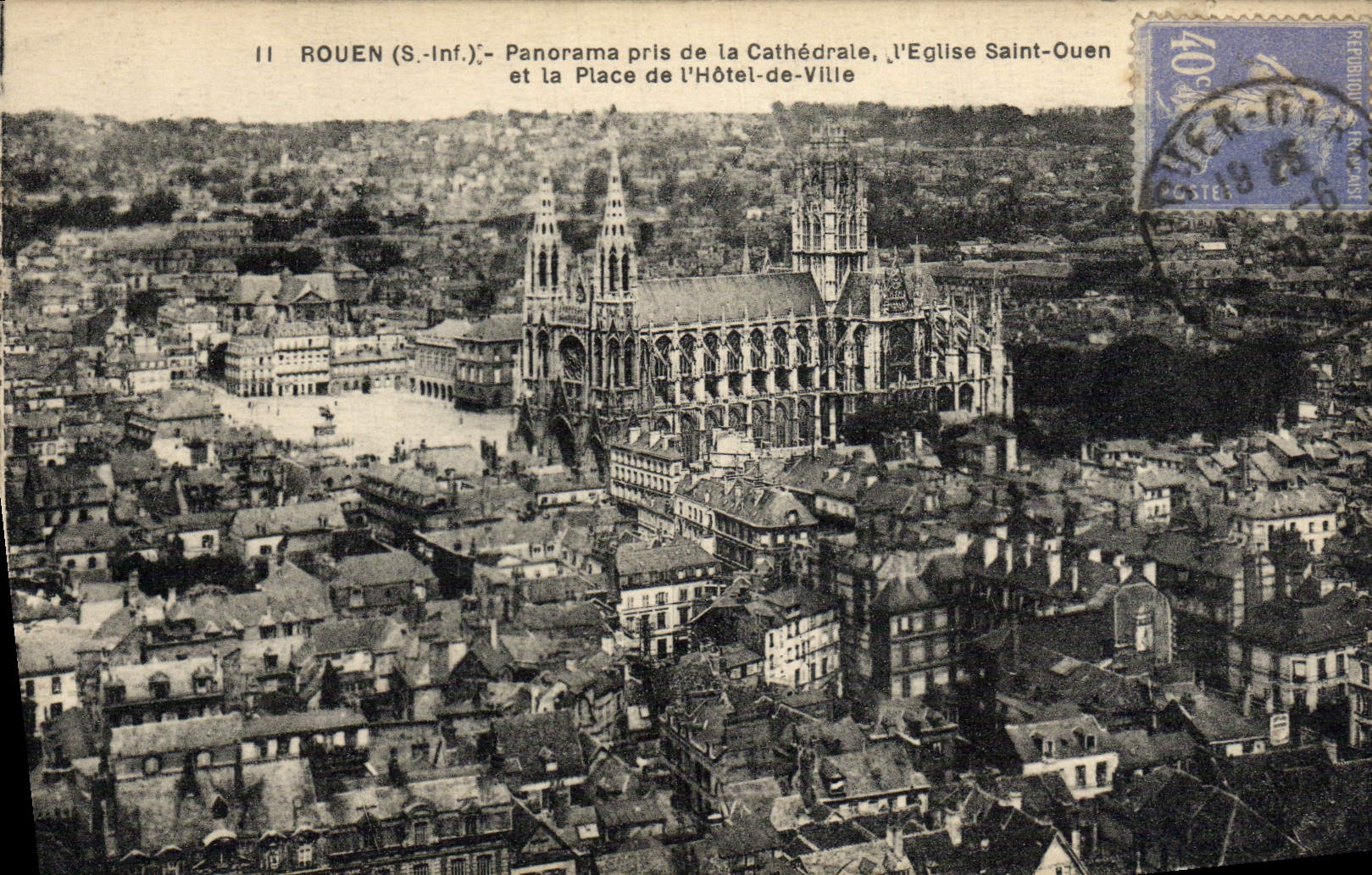 VINTAGE POSTCARD Rouen Panorama Taken Of the Cathedral the church Ouen Saint and the place of the town hall