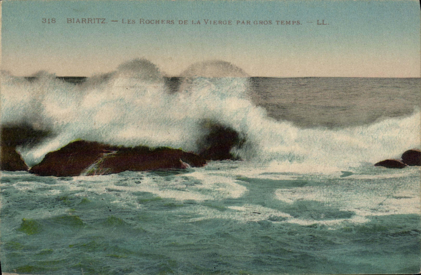 VINTAGE POSTCARD Biarritz Rocks Of the Virgin By heavy weather