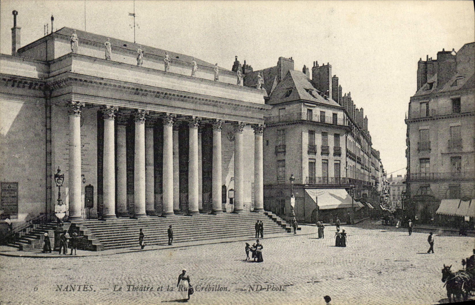 VINTAGE POSTCARD Nantes the Theater And the Street Crebillon