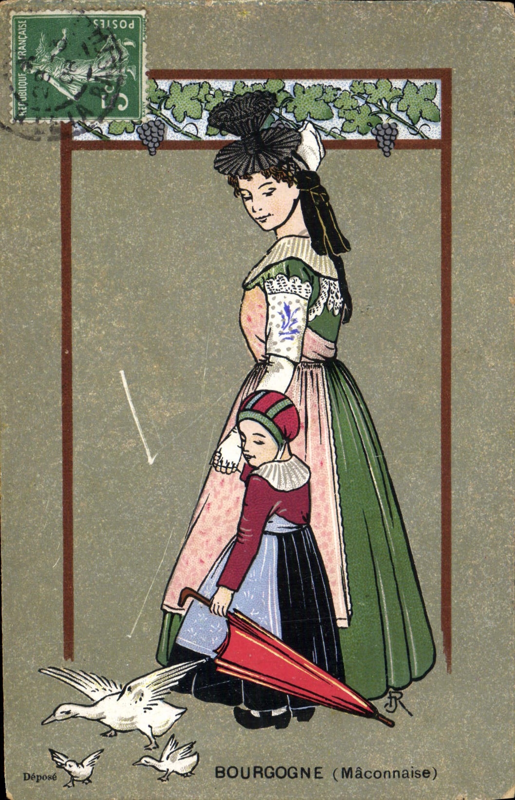 CPA Fantaisie Femme Enfant Bourgogne Folklore