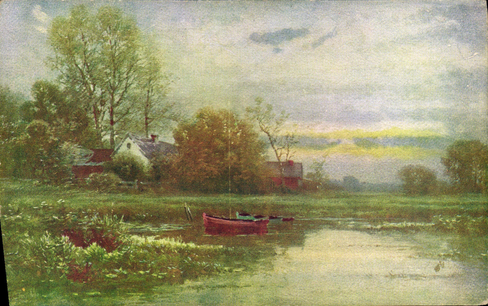 CPA Fantaisie Paysage Barque