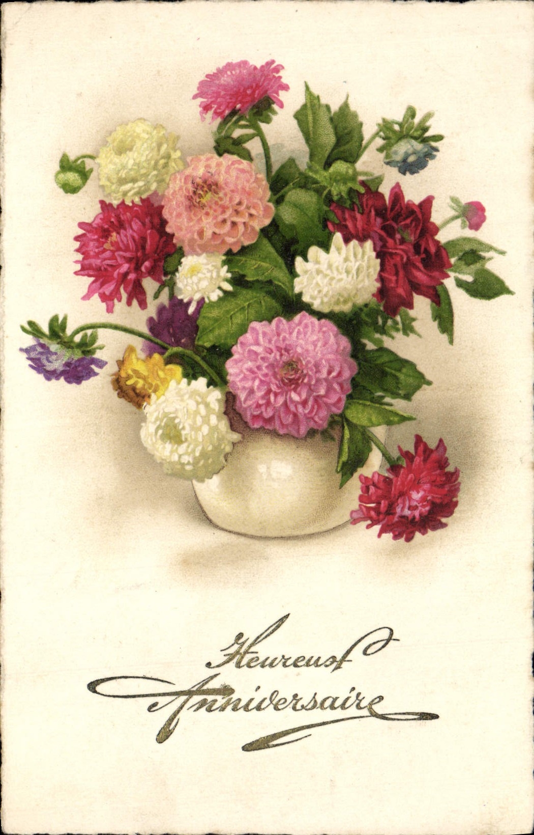 CPA Fantaisie Fleurs Heureux Anniversaire