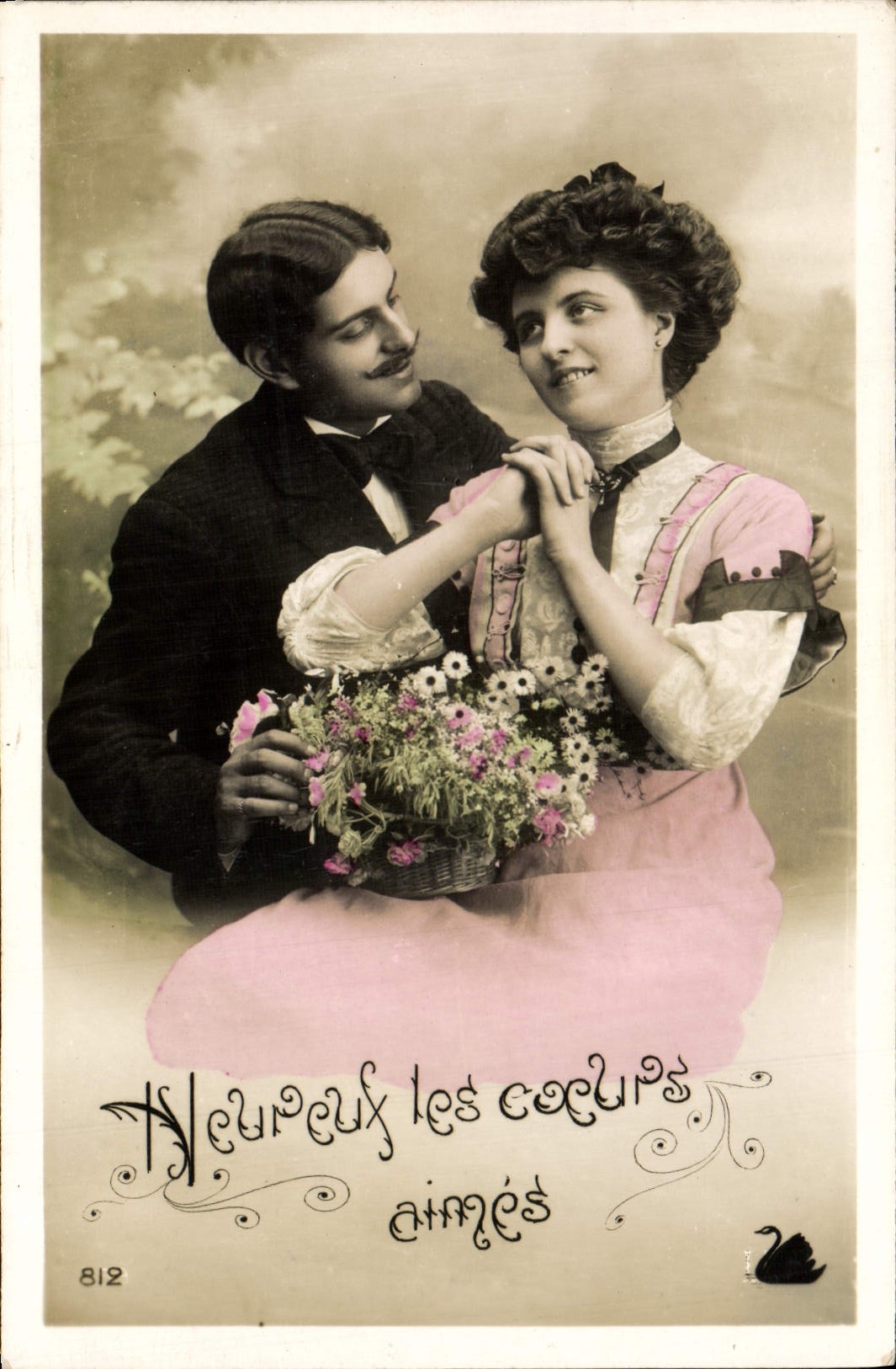 VINTAGE POSTCARD Fantasy Woman Swan