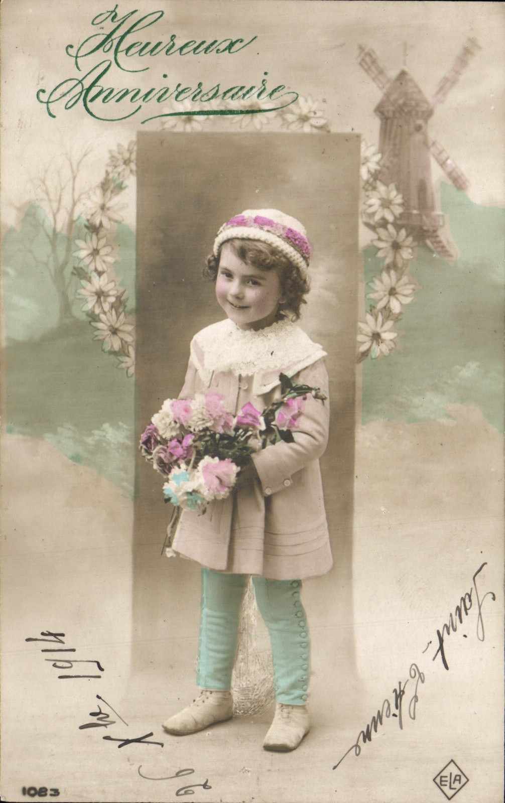 VINTAGE POSTCARD Fantasy Child Windmill