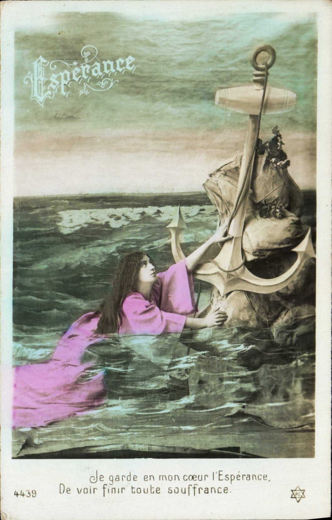 VINTAGE POSTCARD Fantaisie Woman Hope Anchors sea
