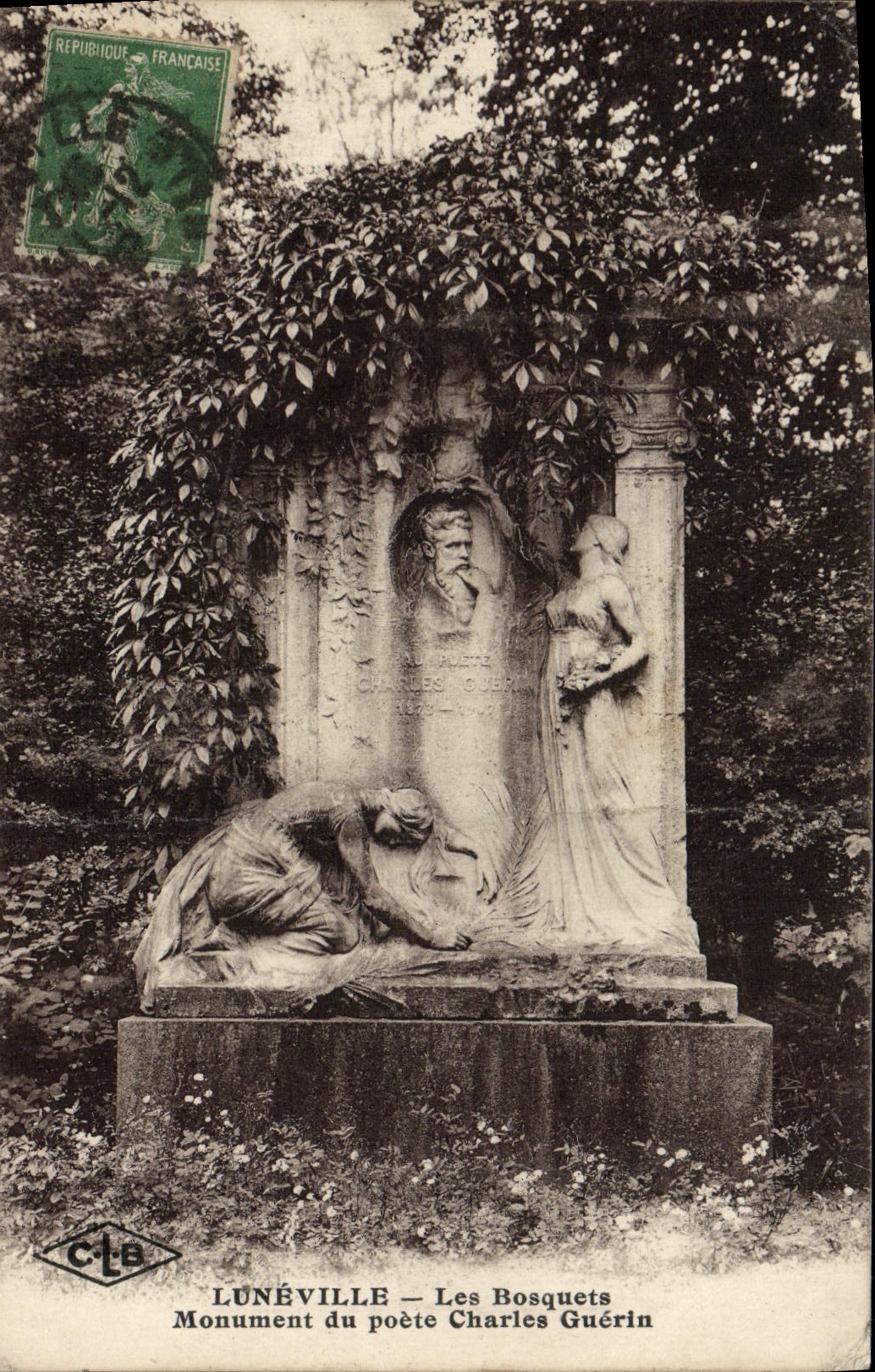 VINTAGE POSTCARD Luneville the Thickets Monument of the poet Charles Guerin