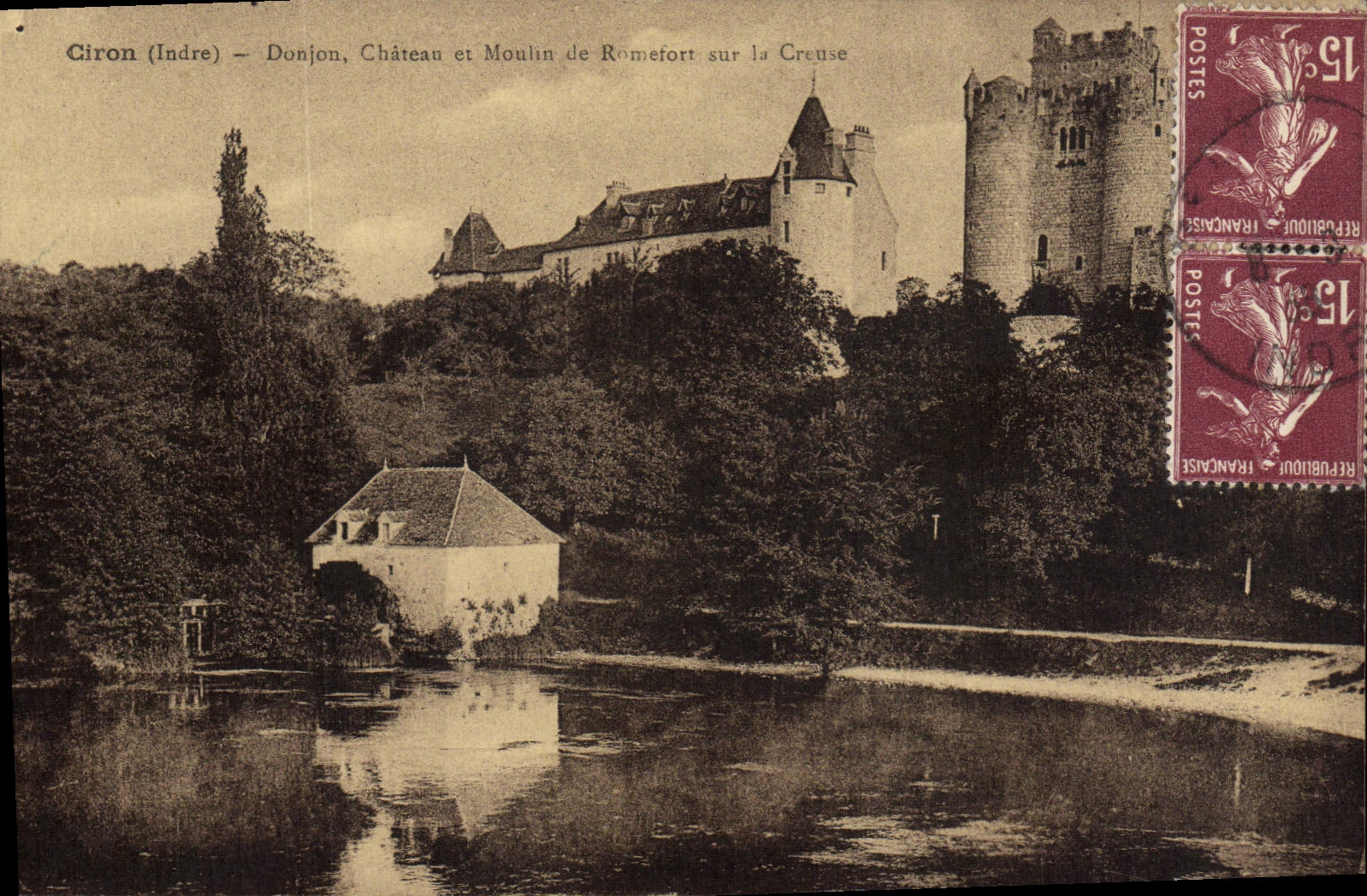CPA Ciron Dunjon Chateau et Moulin de Romefort sur la Creuse 