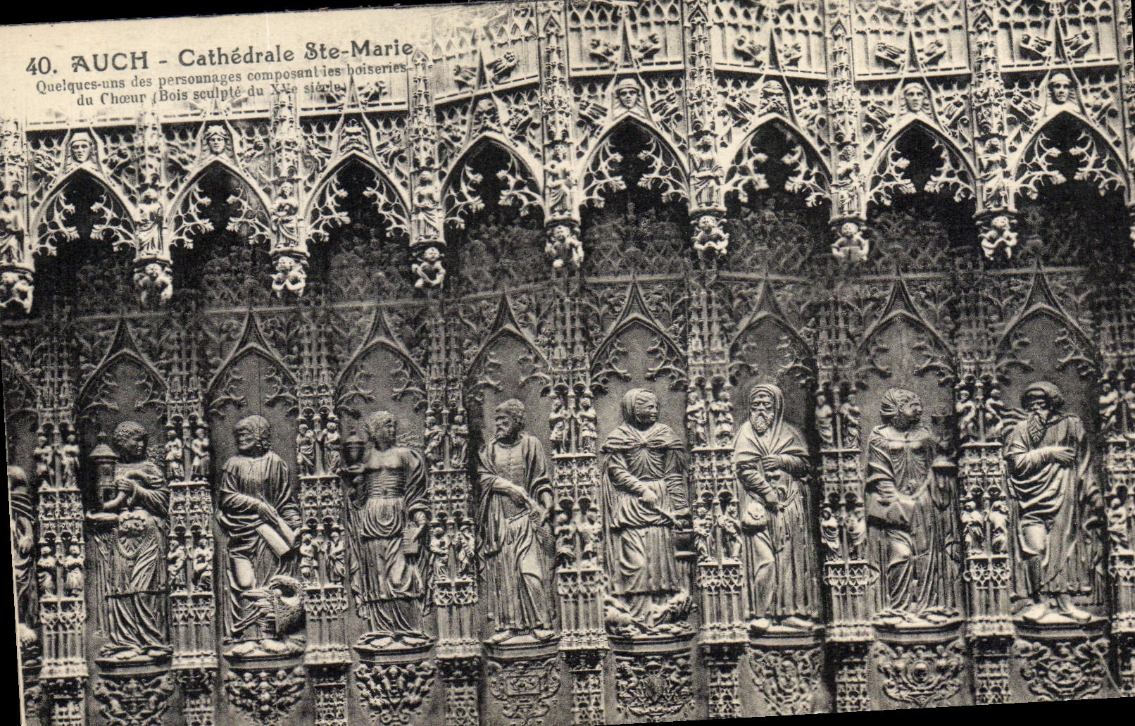 Catedral co de Auch de la POSTAL de la VENDIMIA. Prefecto Woodworks del estribillo