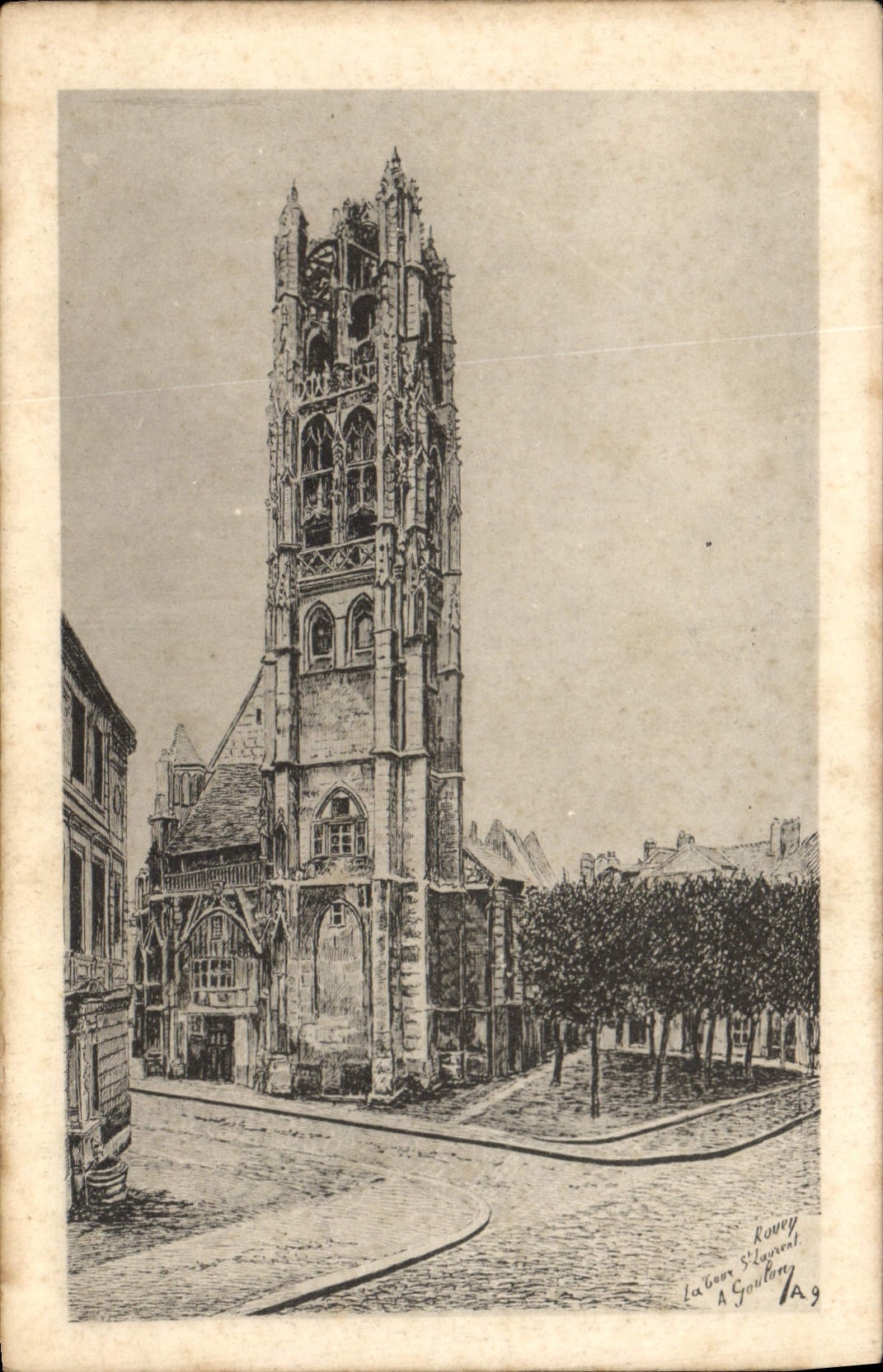 VINTAGE POSTCARD Rouen the St Laurent tower