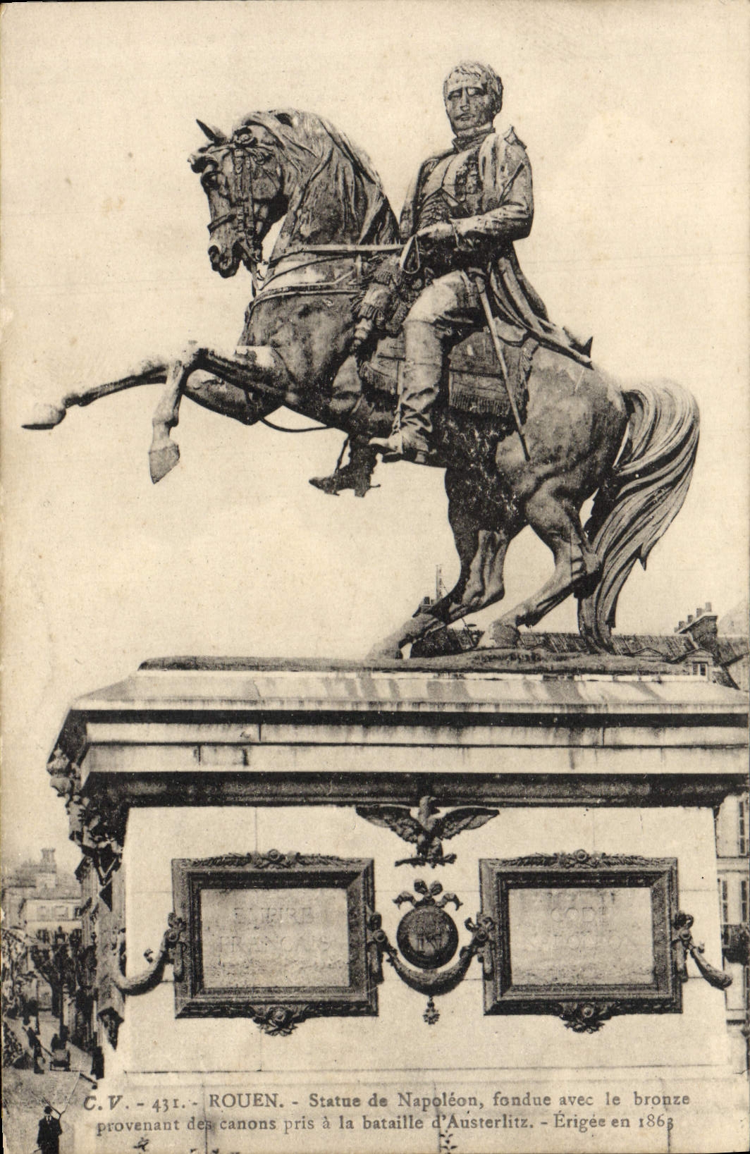 VINTAGE POSTCARD Rouen Satue of Napoleon 1st melted with bronze coming from the guns taken with the battle of Austerlitz